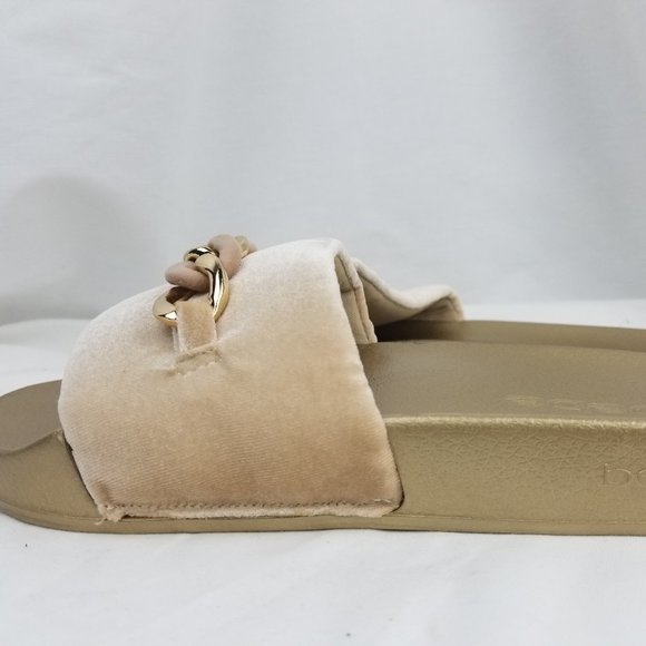BEBE WOMEN SANDALS 9M GOLD BEIGE SLIDES - Picture 5 of 11